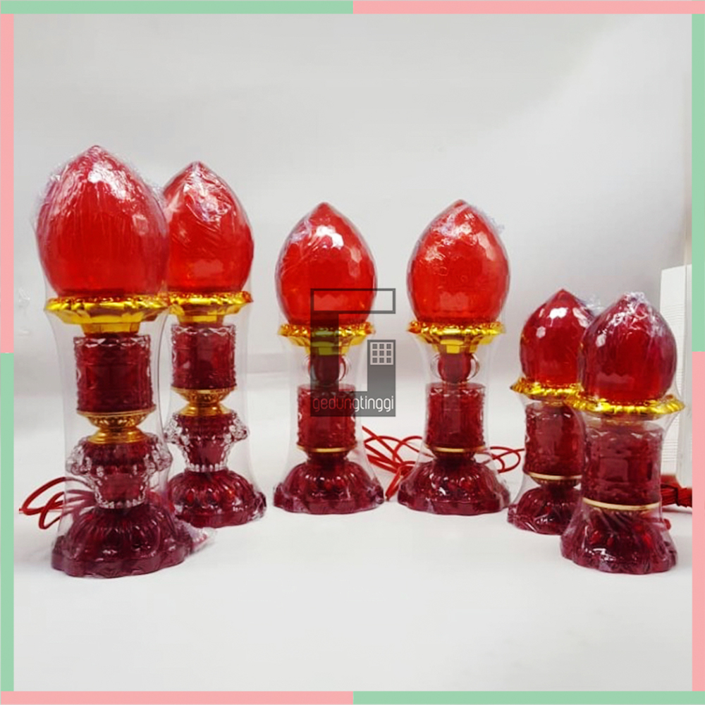 Lilin Bola Lampu Bohlam Led Cabe Lombok Merah Meja Altar Pelengkapan Sembahyang Sembayang Doa Baterai Batre Batrai Batrei Hemat Tenaga Energi Listrik Elektrik Electric Cas Chas USB Charge Charger Power Bank Puja Suci Buddha Budha 1 Set  Pasang 2pcs Murah