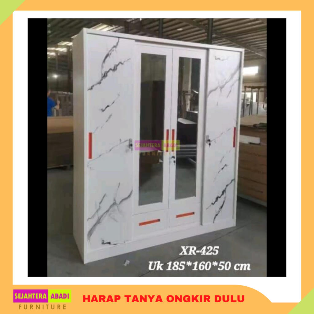 lemari pakaian besi 4 pintu cermin lemari baju besar wardrobe sliding