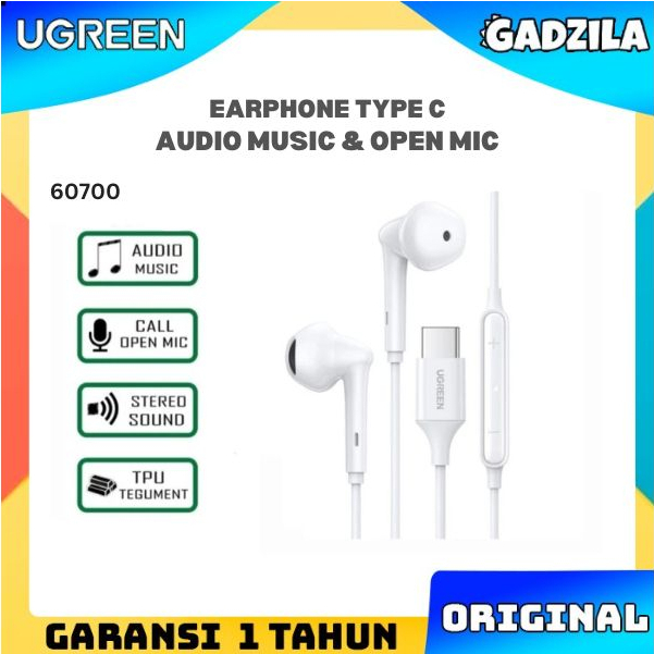 UGREEN Kabel Earphone Headset Handsfree Wired Type C Samsung S21 Oppo Vivo Music Open Mic 60700