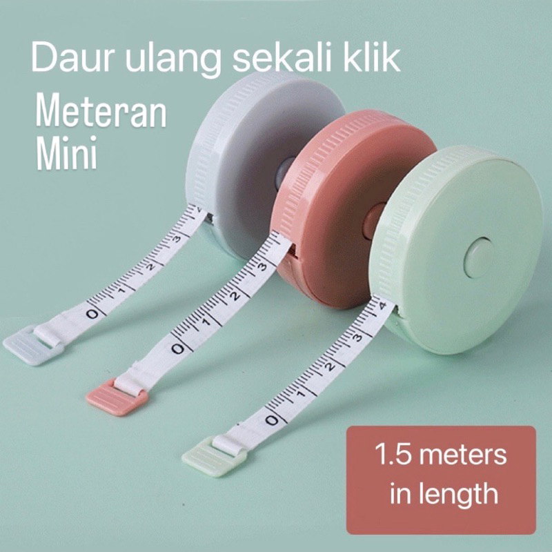 (Produk Baru) Meteran Mini Gulung 150Cm Pengukur Lingkar Perut Baju Jahit Measure Tapes High Quality 1.5M Warna Pastel Alat Ukur Kain Tukang Jahit 60 Inch