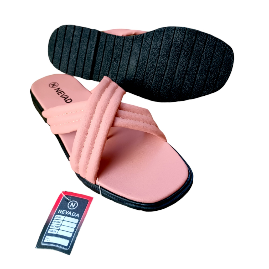 sandal flat wanita motif silang trendy minimalis casual kekinian masa kini sangat empuk untuk keseharian terbaru