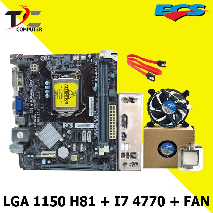 Paket Mobo Intel H81 LGA 1150 DDR3 Plus Processor i7 4770 Fan