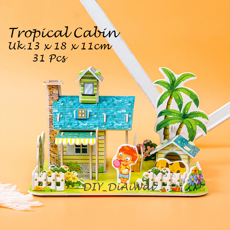 Puzzle 3D DIY bahan foam &amp; paper TROPICAL CABIN mainan puzzle edukasi anak (kado,pajangan,dekorasi)