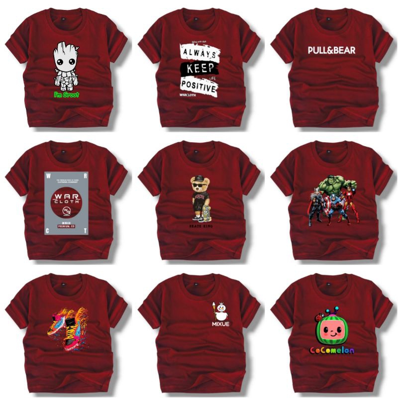 PROMO...!!!BAJU ANAK//KAOS ANAK//PAKAIAN ANAK//KAOS KARAKTER//SUPERHERO//KARTUN//REALPICT//TERLARIS//TERMURAH//USIA 1-9 TAHUN//TERLUCU//MERAH MARUN