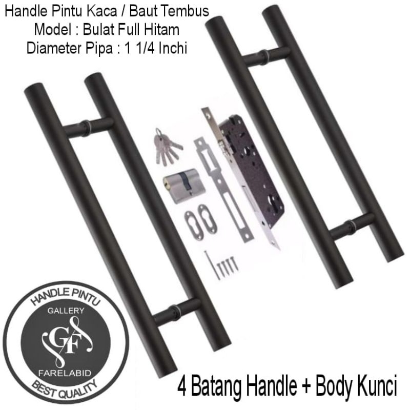 Handle Pintu Baut Tembus 80 Cm Set Kunci Gagang Pintu Alumunium 60 Cm Pegangan Tarikan Pintu Kaca Tempered Glass 45 Cm