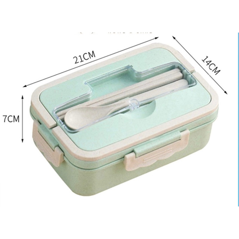 Kotak Makan Gagang Set Free Sendok Sumpit / Lunch Box Kotak Bekal Jerami Gandum