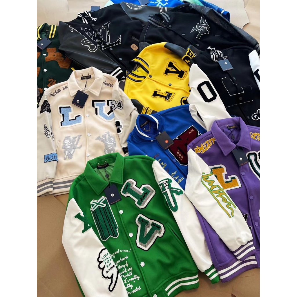 100% jaket kuning LV Louis seragam bisbol musim gugur baru