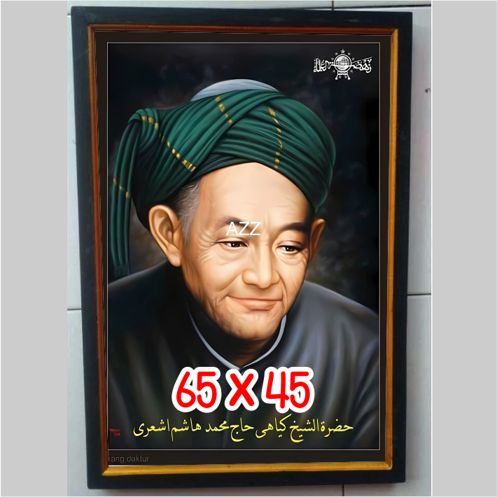 [313] Lukisan Cetak Hadratus Syekh KH. Hasyim Asy'ari Plus Bingkai 65 x 45 cm