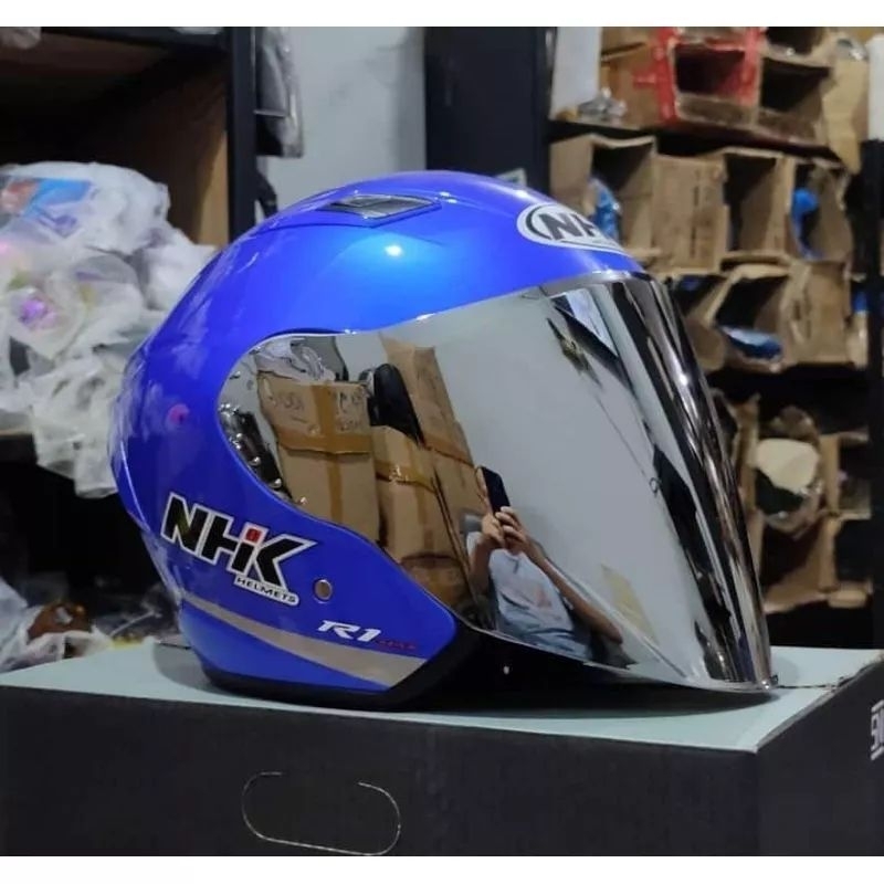 KACA VISOR FLAT NHK R 1 R1 IRIDIUM SILVERBLUEGOLD TANPA GANTI RACHET