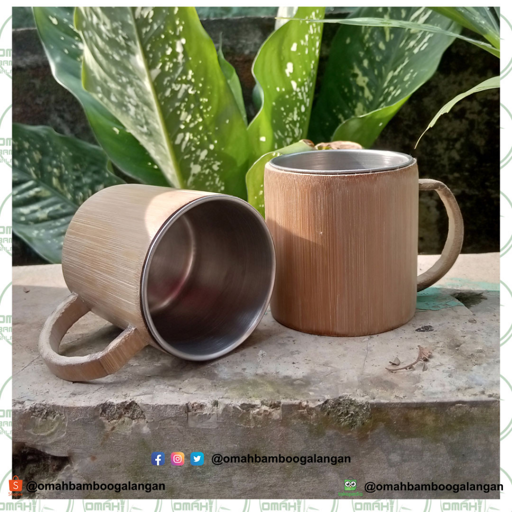 Mug Gelas Cangkir Bambu Stainless Cover Bambu / Mug / Cangkir / Gelas Gagang Stainless Cover Bambu /