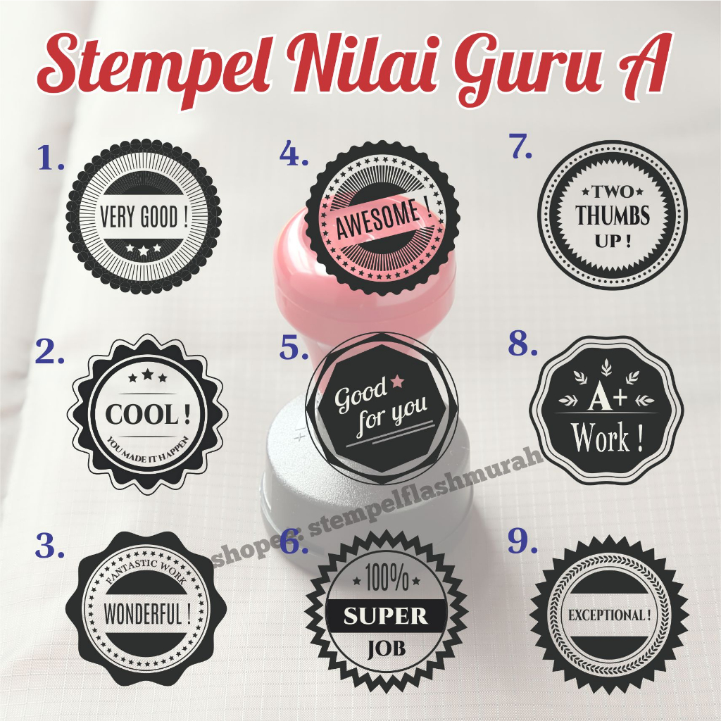 stempel nilai penilaian guru A 35mm inggris english sekolah TK SD SMP flash warna stamp murah otomat