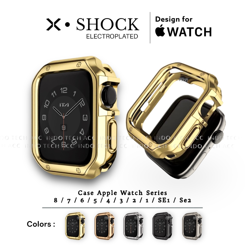 Soft Case Apple Watch Series 9 / 8 / 7 / 6 / 5 / 4 / 3 / 2 / 1 / SE1 / SE2 XSHOCK, Size 45 mm / 44mm / 42mm / 41mm / 40mm / 38mm - Silikon Gel Bumper - Bahan TPU Silicone Electroplated - RUGGED ARMOR case - Anti Shock