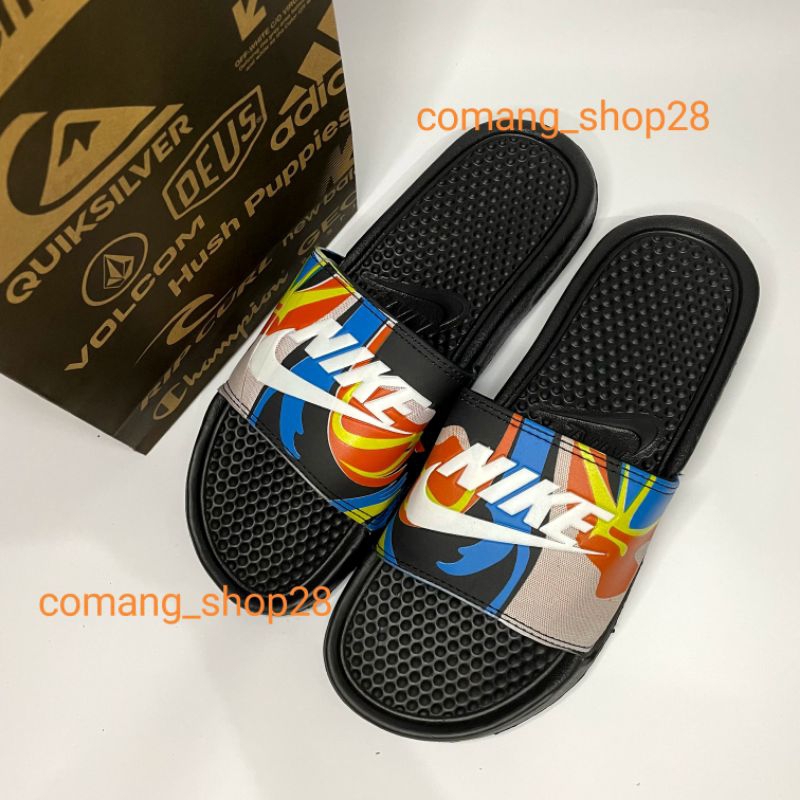 SANDAL NIKE FLIP FLOP BENASSI SWOOSH IMPORT TERMURAH SANDAL NIKE PRIA KEKINIAN BLACK ORANGE