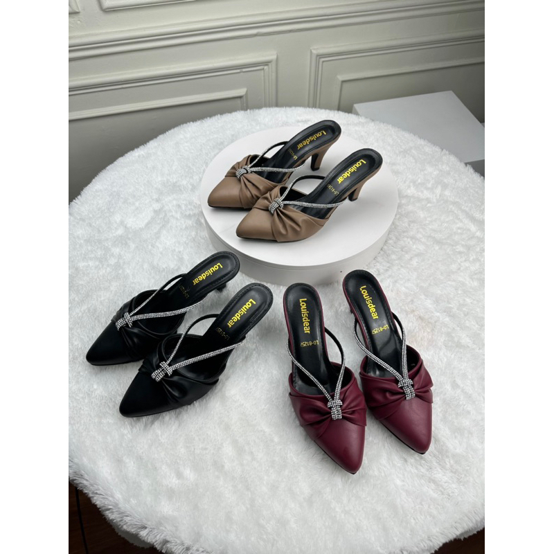 sepatu heel pesta wanita terbaru Louisdear P106 bahan dove 5 cm