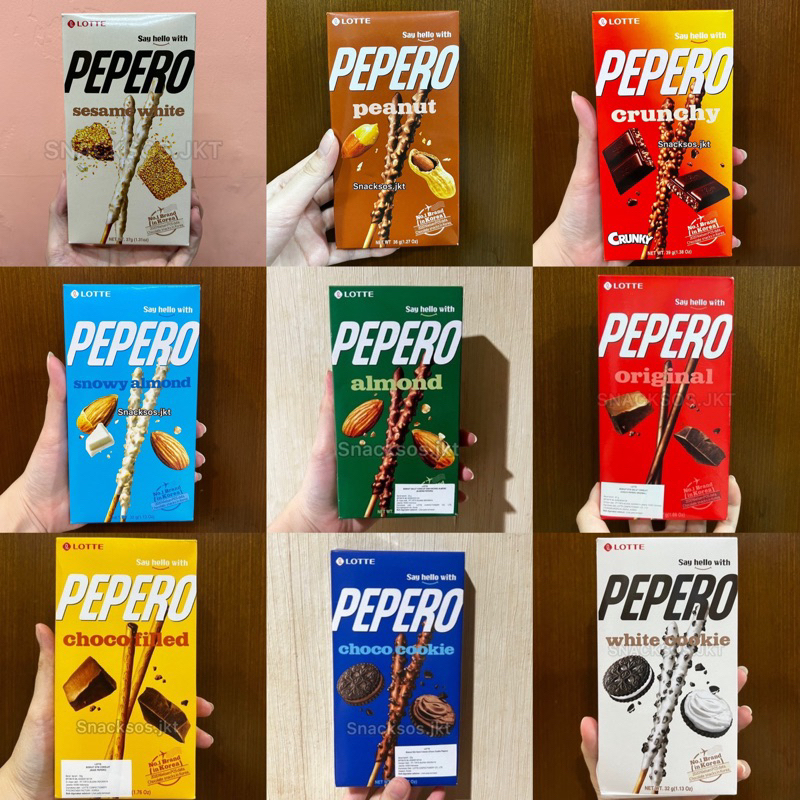 

Lotte Pepero White Cookie / White Sesame / Choco Cookie / Nude / Choco Original / Chocolate Almond / Lotte Pepero Crunchy Crunky / Lotte Pepero Peanut / Pepero Snowy Almond