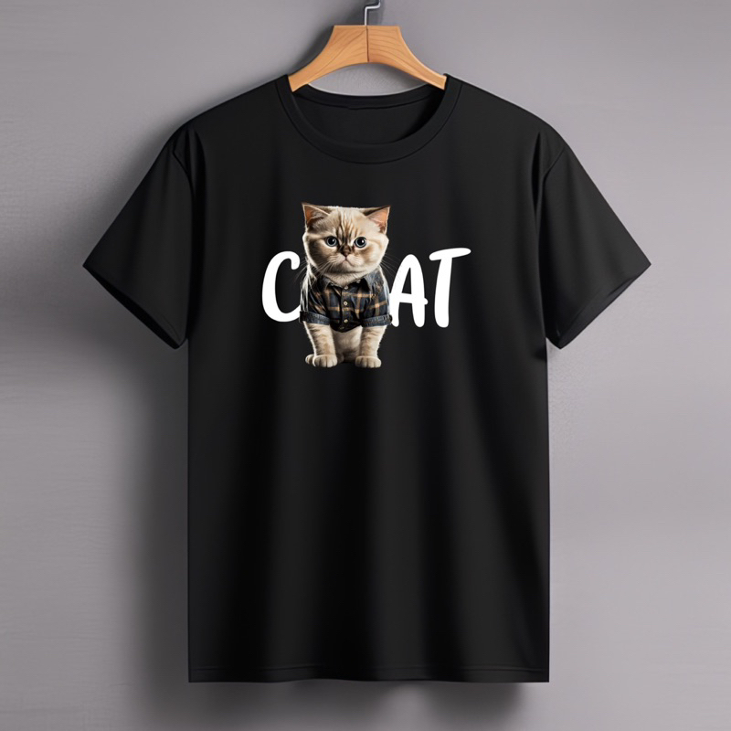 Kaos Kucing Sablon DTF | Kaos Pria Wanita | Kaos Oblong | Kaos Polos