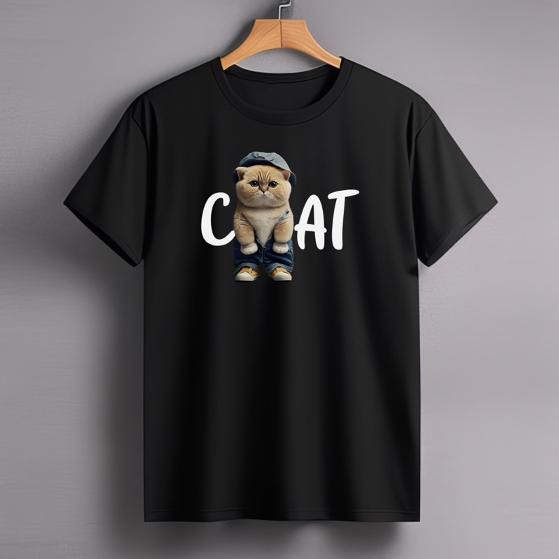 Kaos Kucing Sablon DTF | Kaos Pria Wanita | Kaos Oblong | Kaos Polos