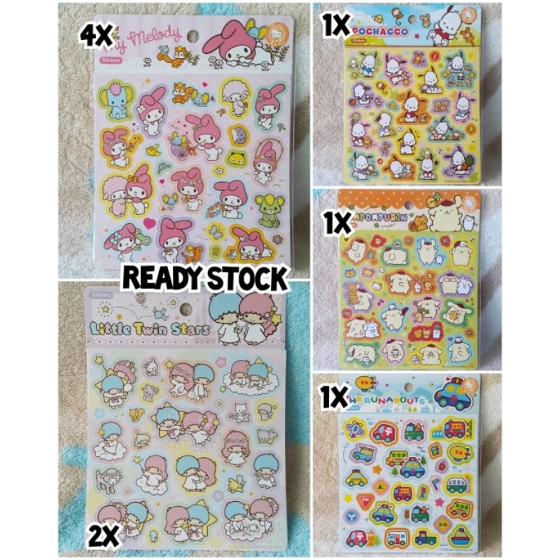 

Stickers Stiker Sanrio Karakter My Melody, Little Twin Stars, Pochacoo, Pompompurin, The Runabouts