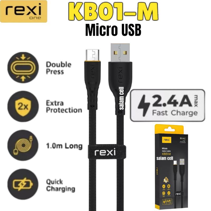 Kabel Data Micro Usb REXI KB01-M 2,4A Fast Charger Original Garansi Resmi