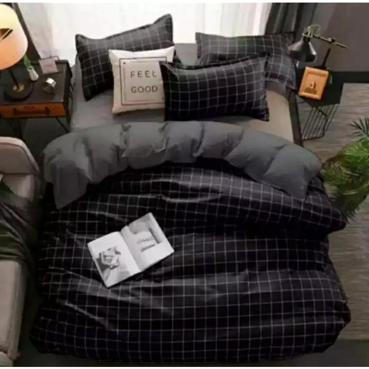 SPREI AESTHETIC MOTIF KOTAK KHAKI | SEPRAI KOTAK ALA KOREA INCLUIDE SARUNG BANTAL  SARUNG GULING