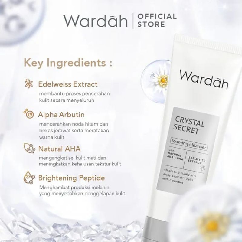 Wardah Crystal Secret Foaming Cleanser With Natural AHA+PHA 100 ml - Sabun Cuci Muka Wardah