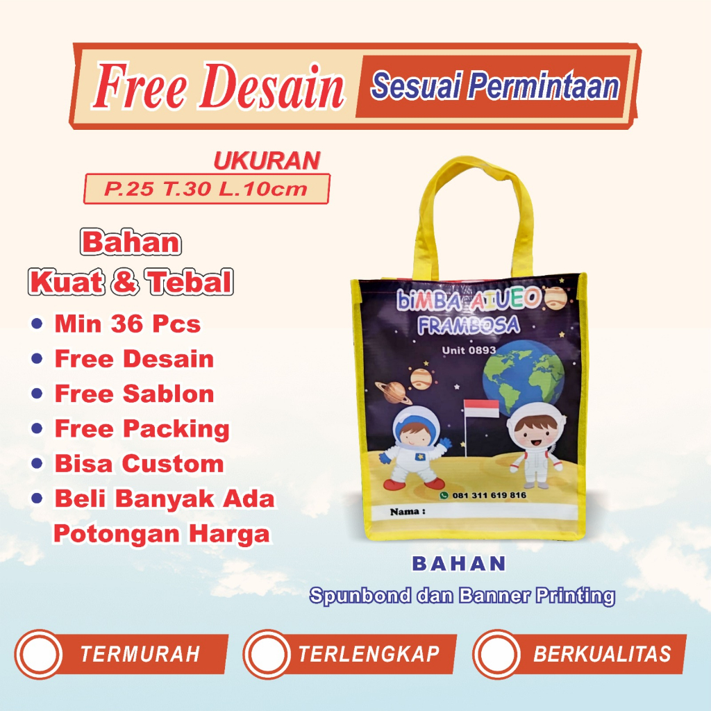 TAS AHE / TAS PROMOSI / TAS JINJING SEKOLAH / GOODIEBAG CUSTOM