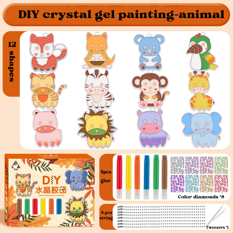 6/12/20/32 PCS DIY Mainan Anak Perempuan DIY Sticker Crystal Painting Liontin Gelang Gantungan Kunci Mainan Edukasi Kue Dongeng Hewan