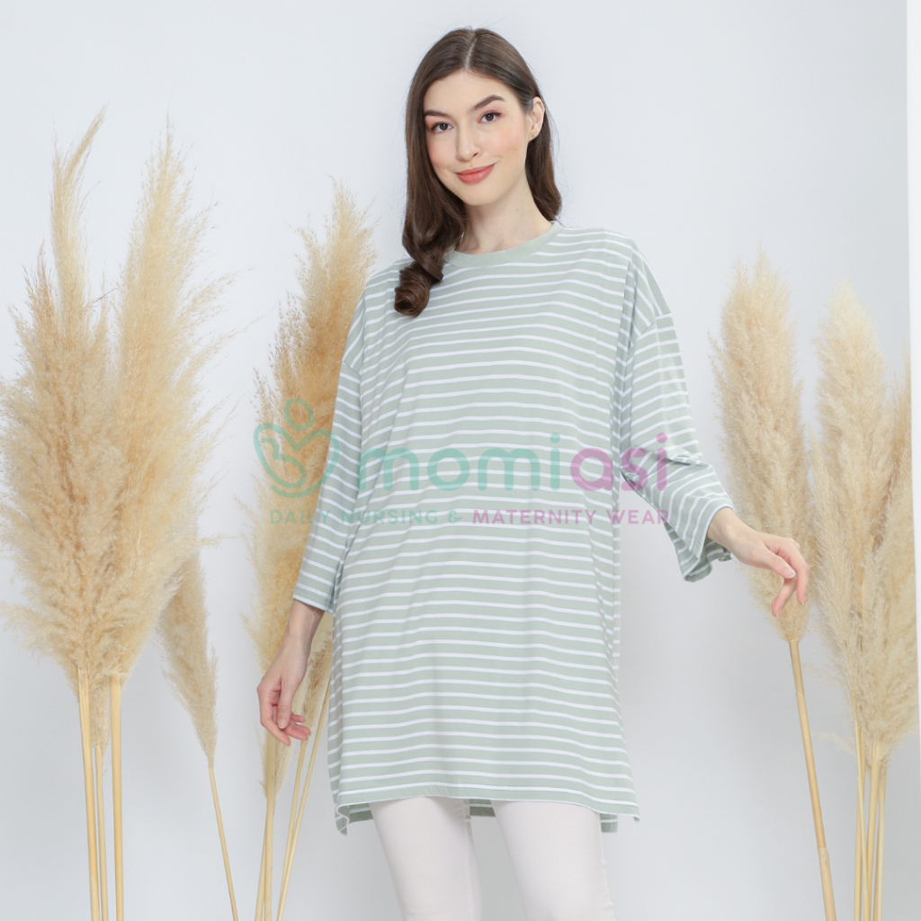 Momiasi - Kaos Stripe Oversize Wanita - Kaos Menyusui Oversize
