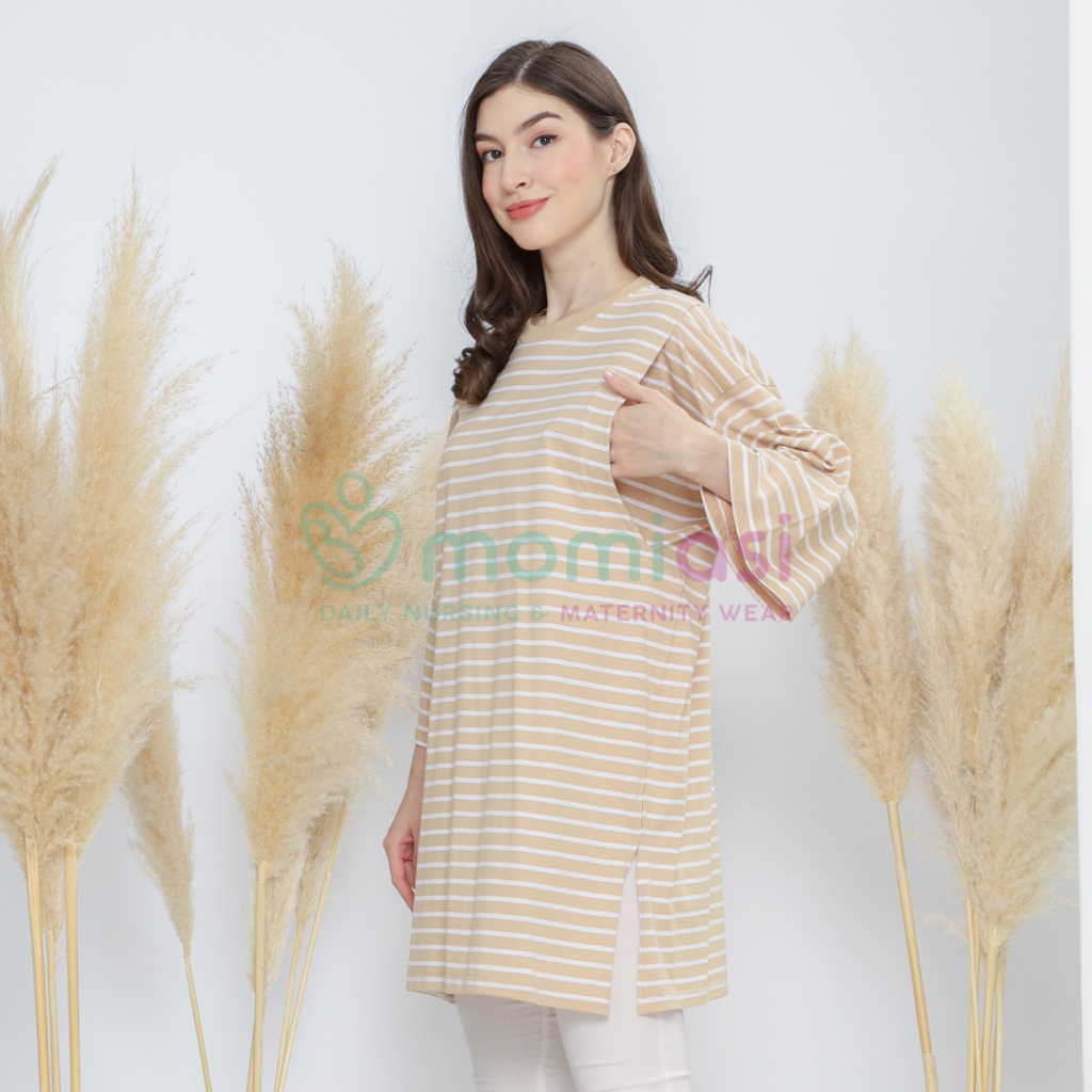 Momiasi - Kaos Stripe Oversize Wanita - Kaos Menyusui Oversize