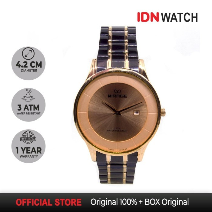 Jam Tangan Mirage Pria Original Keren Model Baru 8670 M Hitam List Rosegold Trendy Garansi Anti Air