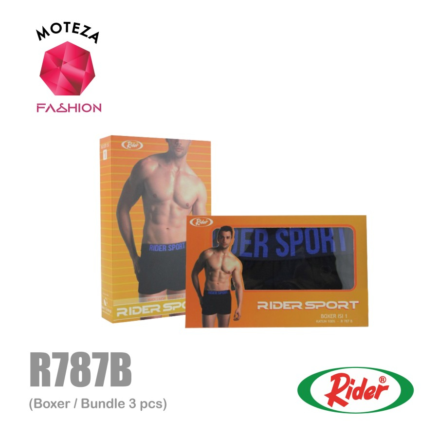 ISI 3 pcs - Celana Dalam Underwear Pria Boxer - RIDER Sport R 787 B