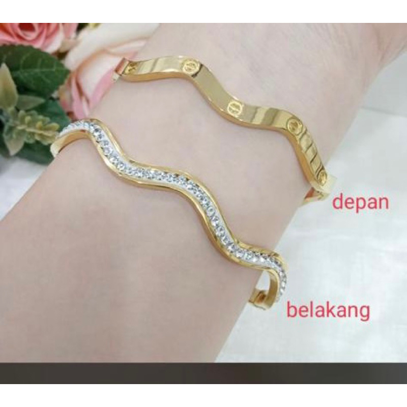 gelang bangle ctr gelombang gold wanita