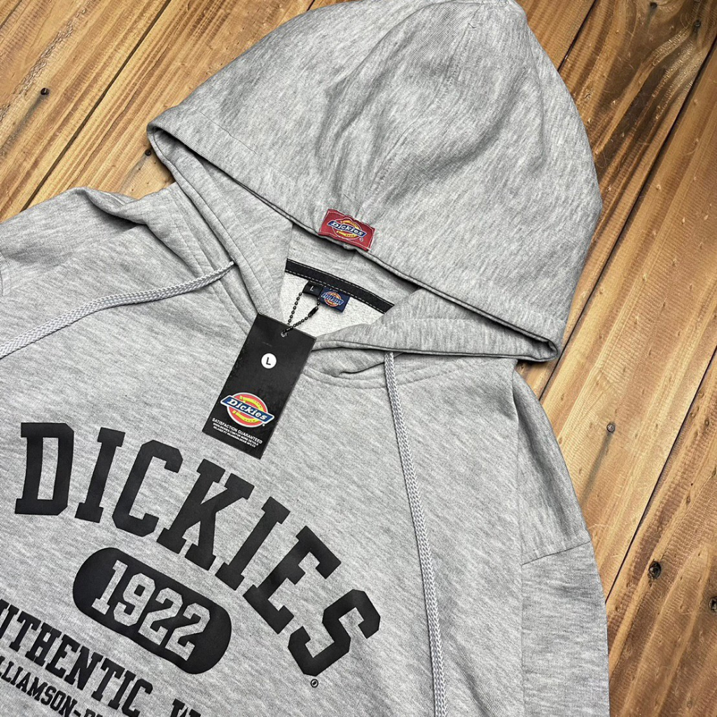 Hoodie Dickies 1922 Logo Abu Black Authentic Wear Font Sablon &amp; Fulltag - Banyak Varian Warna Dickies Premium Quality