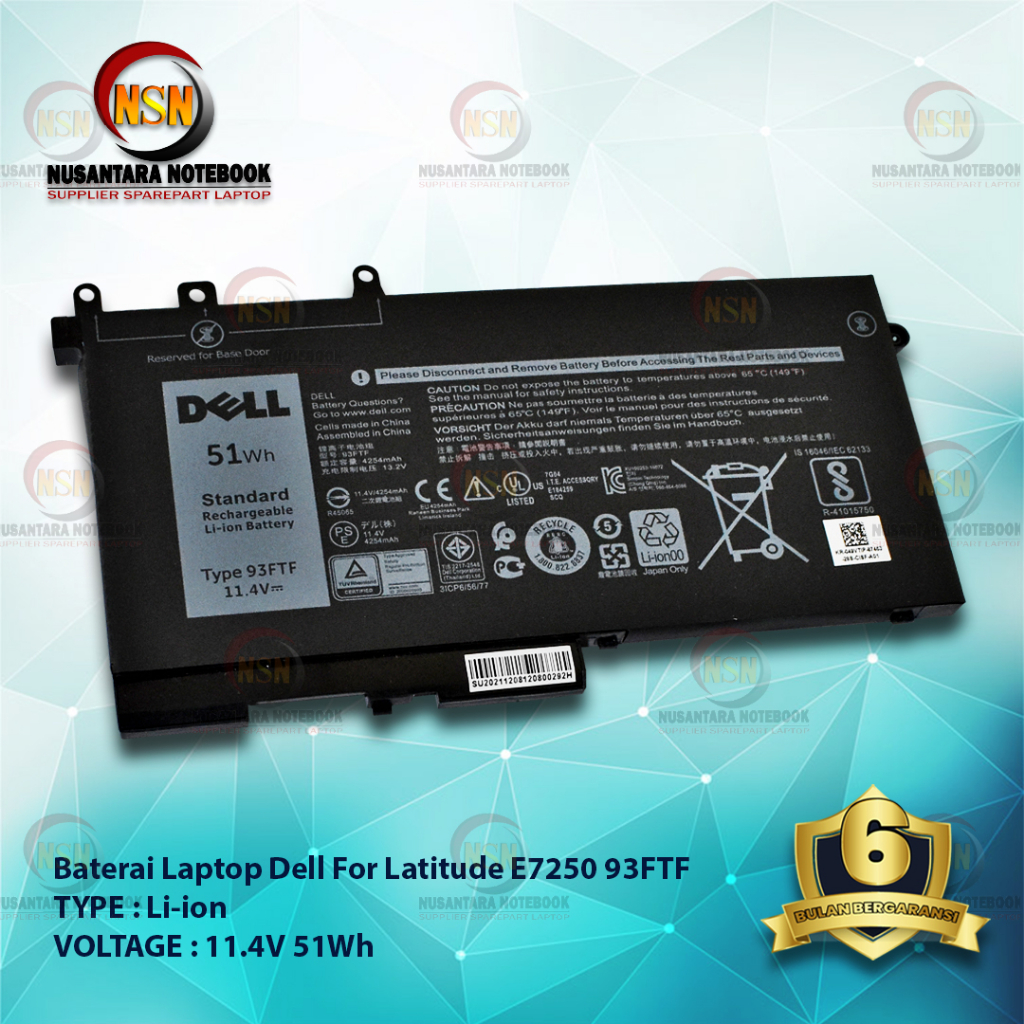 Baterai Dell ORI For Latitude E7250 93FTF 11.4V 51Wh