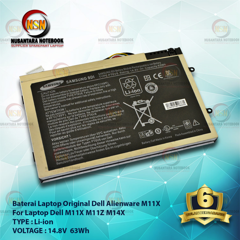 Baterai ORI DELL ALIENWARE  M11X for Laptop Dell M11X M11Z M14X 14.8V 63Wh