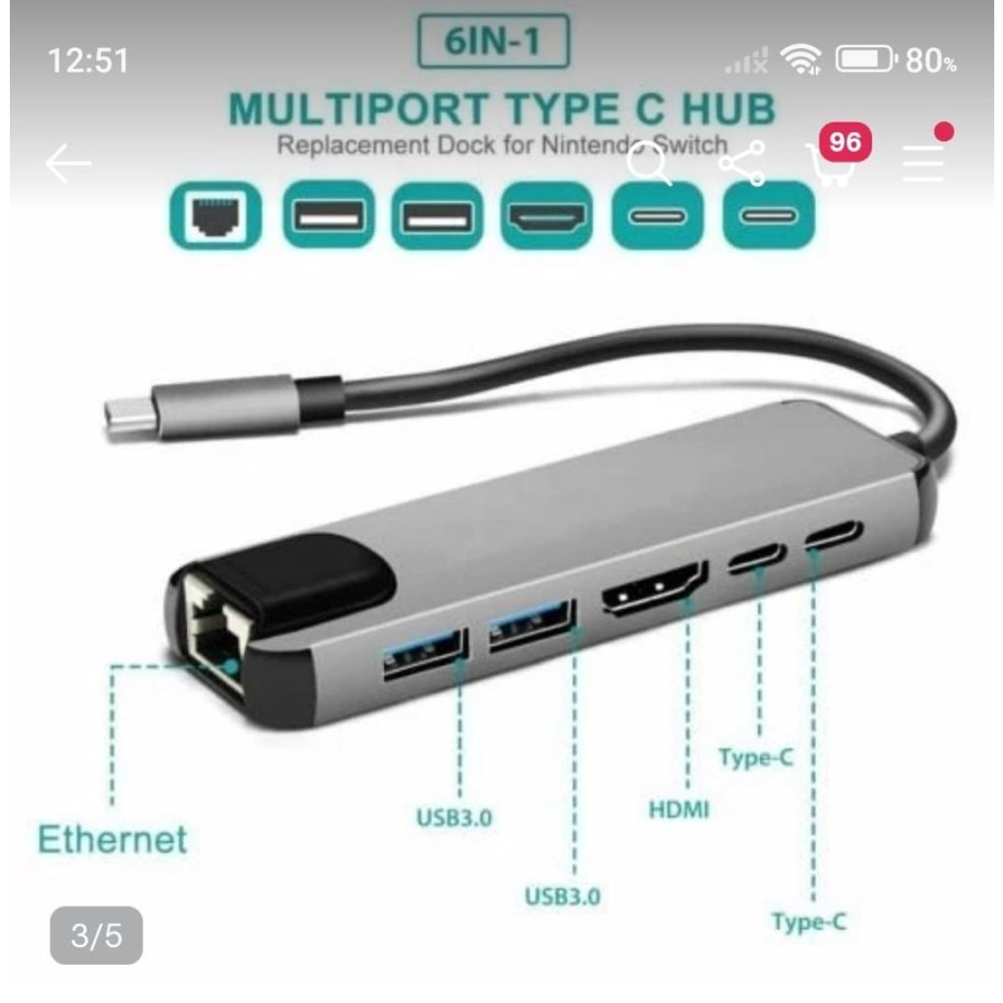 USB Hub Type C to HDMI TF SD PD USB type C Converter Adapter 6 in 1 4k