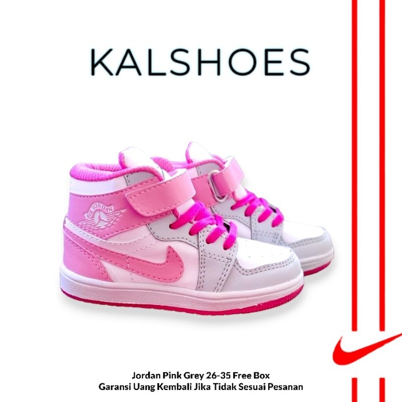 Sepatu sneaker anak import AJ Pink Grey Grade Original Premium Quality Umur 1 2 3 4 5 6 7 8 9 10 Tahun Kado Anak Sepatu Sekolah Anak sd tk balita Import