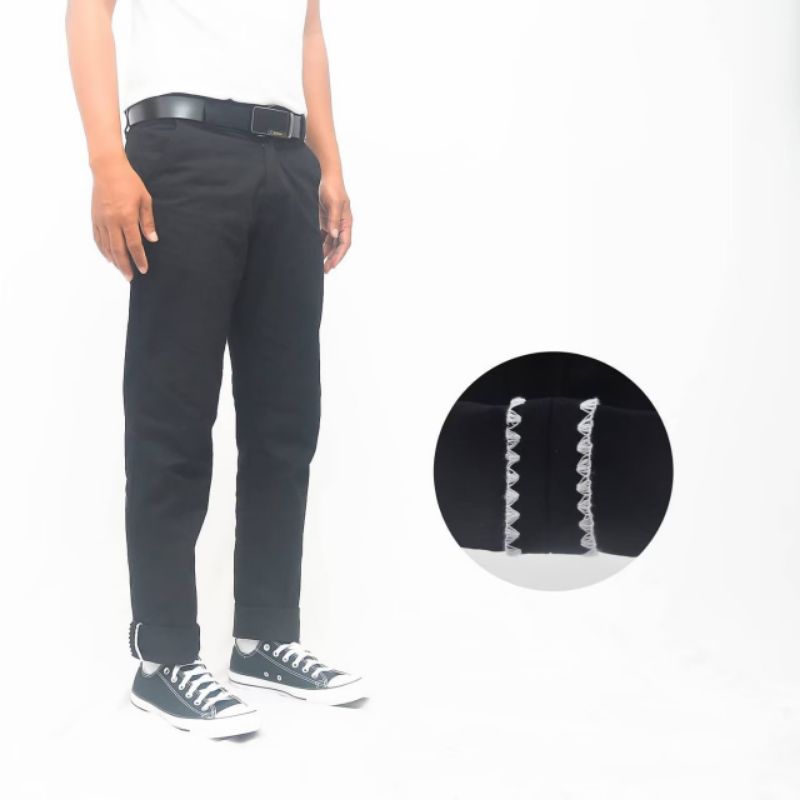 Wisdom Pants Celana Chino Reguler Straight Stitching Toxic Black