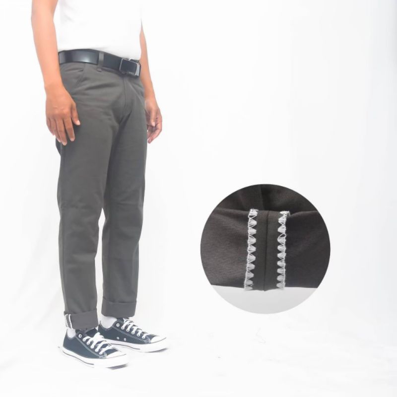 Wisdom Pants Celana Chino Reguler Straight Stitching Toxic White - Chinos Standar Pria