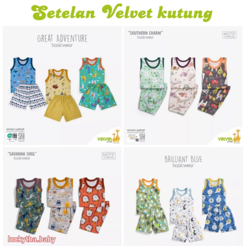 3pcs SETELAN VELVET junior  KUTUNG GREAT ADVENTURE , COURAGE , PARADE OF JOY , BRILLIANT BLUE , MAGICAL ADVENTURES s.m.l.xl.xxl/ VELVET JUNIOR TERBARU