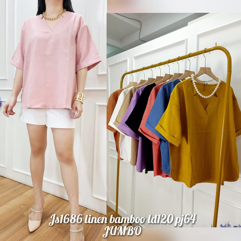 blouse / blus / atasan wanita LD120 jumbo bahan linen js1686