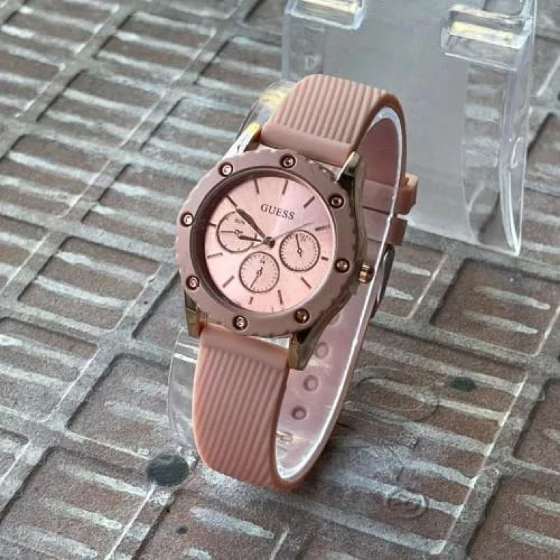 (Grosir Cod)Jam Tangan wanita Fashion Gues Crono3 Varisi Strap Rubber/Karet(Dikirim Jakarta)