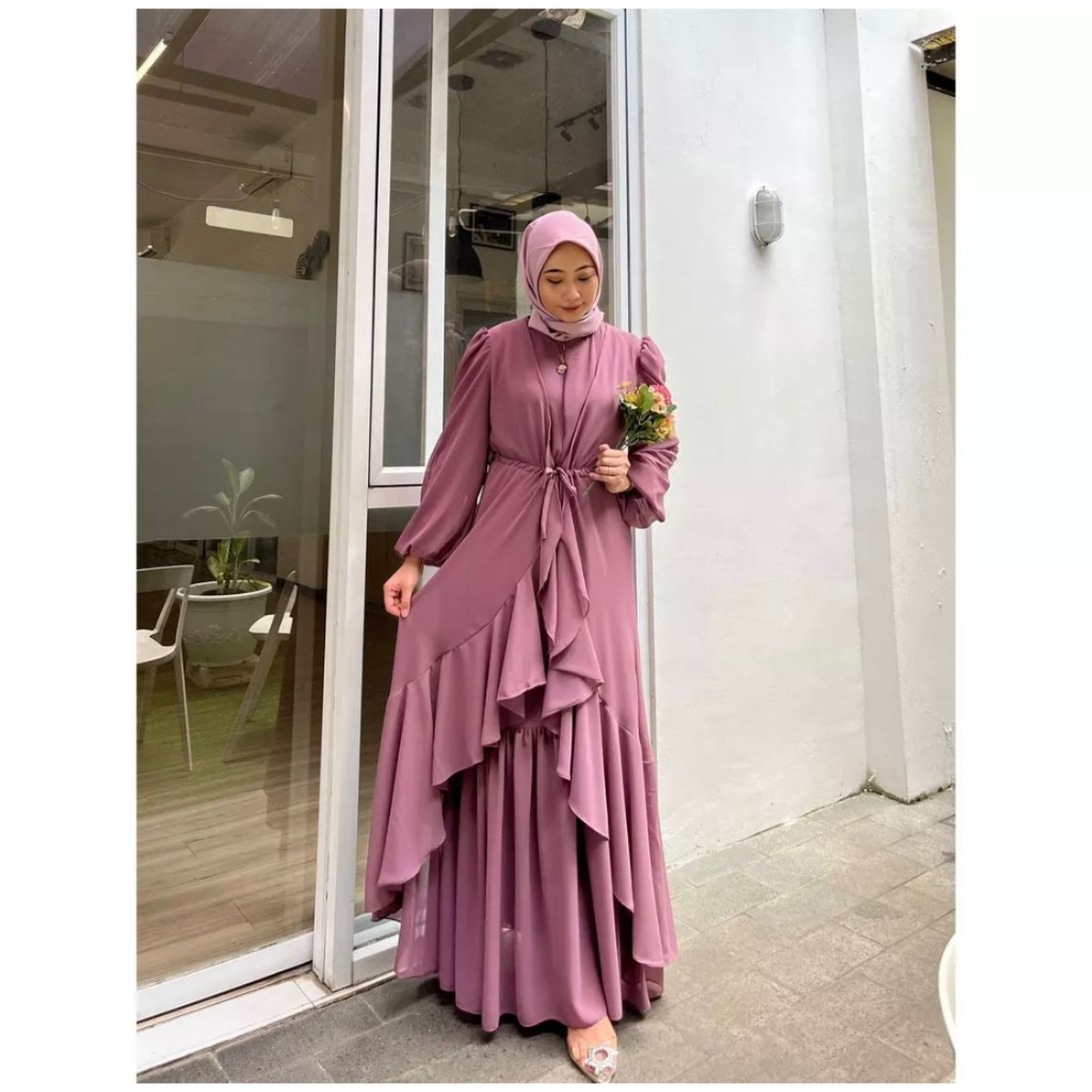 GAMIS AIRIN SET INNER DRESS + OUTER CERUTY BABYDOLL MUSLIMAH  / DRESS HARI RAYA LEBARAN KONDANGAN BRIDESMAID KEKINAN WANITA REMAJA TERBARU