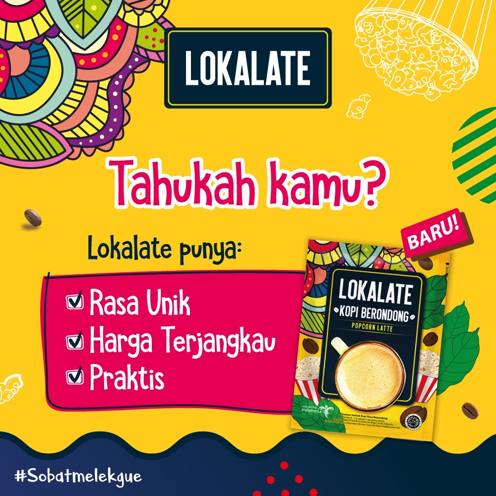 LOKALATE Kopi Kekinian - Sachet - Tinggi Vitamin A Lebih Rendah Gula - Rasa Gula Aren / Alpukat / Tape Ketan / Berondong / Andaliman