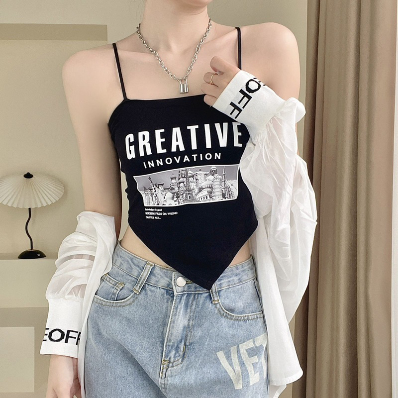 Tanktop Tali Cup Bra (T131 Greative) / Tank top Crop import 100%