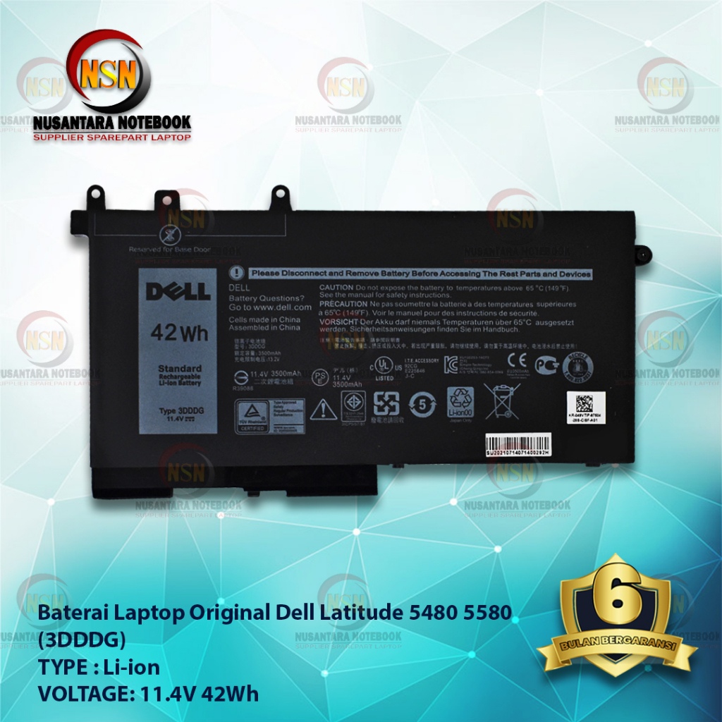 Baterai ORI Dell For Latitude 5480 5580 3DDDG 11.4V 42Wh