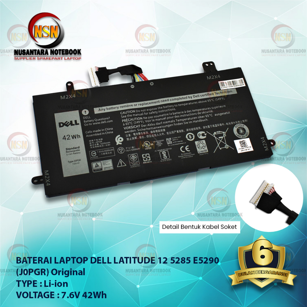 Baterai ORI DELL 12 5285 E5290 (J0PGR) 7.6V 42Wh