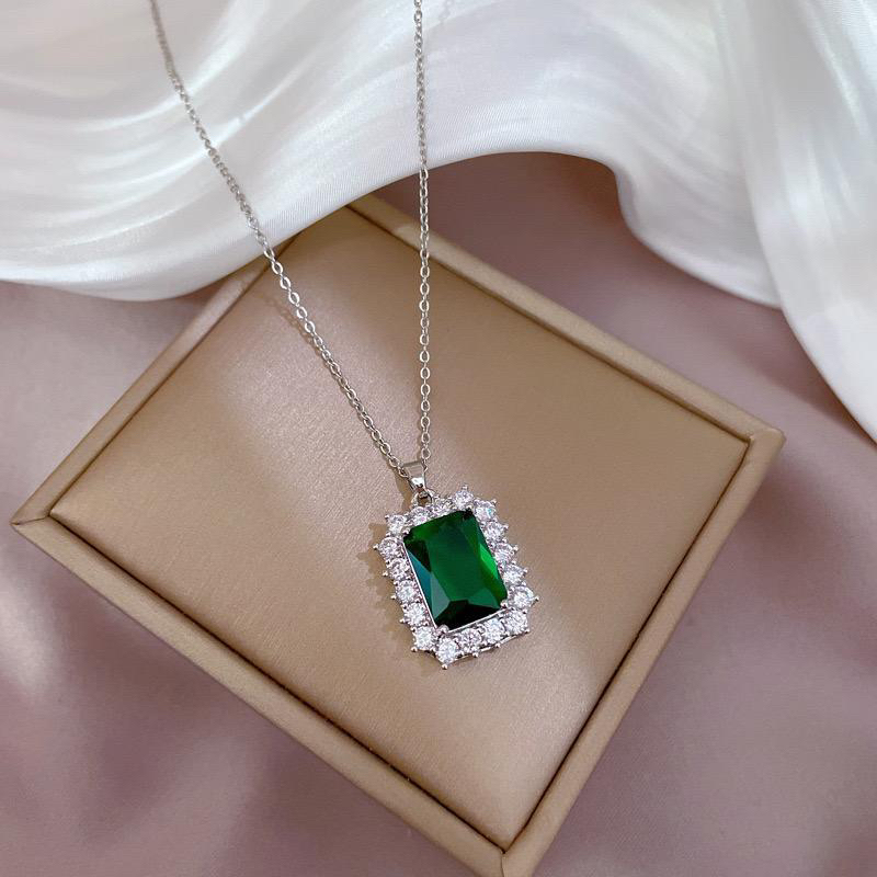 Kalung Titanium Green Mata Tanam Korea Elegan Fashion Style Premium