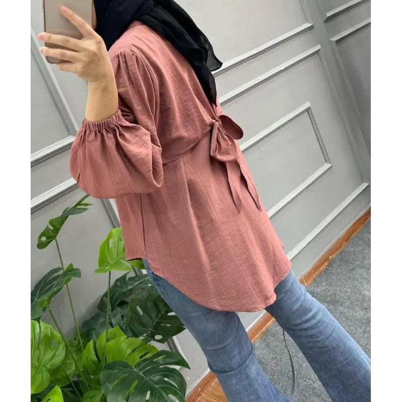 Blouse Polo Linen Pita Belakang Vivian