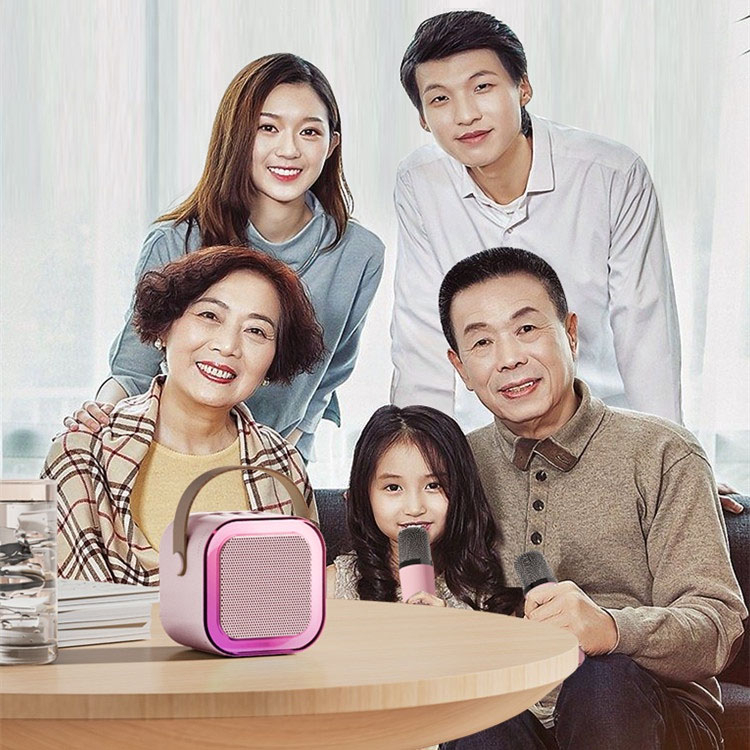 Portable Wireless Mini Bluetooth Speaker 2Mic 1 Set Karaoke Speaker Cute Wireless Outdoor KTV Mesin suara karaoke all-in-one